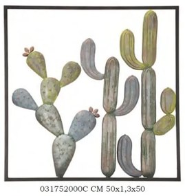 Pannello decorativo in ferro disegno Cactus 50x50x1,3 cm verde/blu