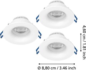 Eglo 902272 - Set 3 faretti LED da incasso per bagno SALABATE LED/4,9W/230V Ø 8,8 cm IP65 bianco
