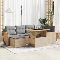 Set Divani da Giardino 7 pz con Cuscini Beige Polyrattan Acacia 3327510