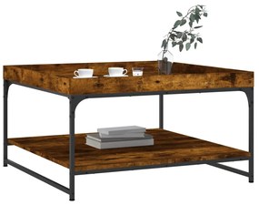 Tavolino rovere fumo 80x80x45 cm in legno multistrato e ferro