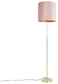 Lampada da terra oro/ottone con paralume in velluto rosa 40/40 cm - Parte