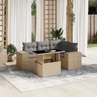 Set Divano da Giardino 5 pz con Cuscini Beige in Polyrattan 3269139