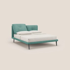 Ibuki letto con cuscini trapuntati regolabili e piedi in mogano in tessuto fiammato impermeabile T03 verde acqua