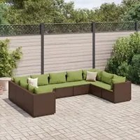 Set Divani da Giardino 9 pz con Cuscini in Polyrattan Marrone 3308270