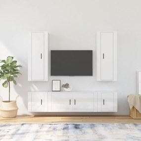 Set Di Mobili Porta Tv 5 Pz Bianco Lucido İn Legno Multistrato /