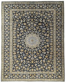 Kashan Tappeto 390x300 Blu (Iran) Annodato A Mano