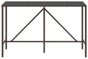 Tavolo bar con piano in vetro marrone 180x70x110 cm polyrattan