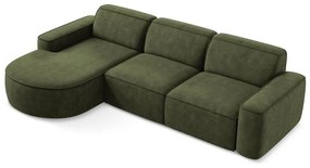Divano angolare verde (con penisola a sinistra/con chaise lounge) con rivestimento in ciniglia Omao – Makamii