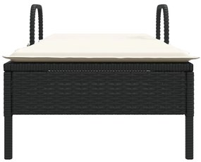 Lettino prendisole con ruote e cuscino in polyrattan nero