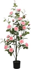 Rosa Artificiale Pianta Ornamentale Con Vaso Nero H 130 Cm