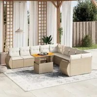 Set Divani da Giardino 11 pz con Cuscini Beige in Polyrattan 3272388