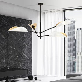 Lampadario 4 Luci Eridano In Acciao Nero E Bianco Oro Con Bracci Mobili