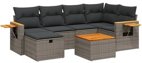 Set divani da giardino 7 pz con cuscini grigio in polyrattan