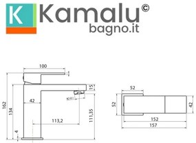 Kamalu - miscelatore lavabo linea squadrata in ottone | kam-diana