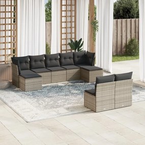 Set Divano da Giardino 9 pz con Cuscini Grigio in Polyrattan