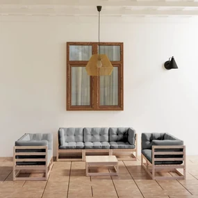 Set divani da giardino 8 pz con cuscini legno massello di pino