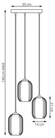 Lampadario 3 Luci Verdi Base Tonda In Acciaio Nero E Vetri Plissettati Fumè