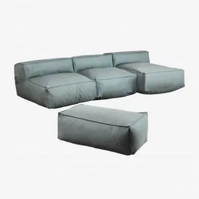 Divano Modulare Chaise Longue In 3 Pezzi E Puff Dojan Verde Éter - Sklum