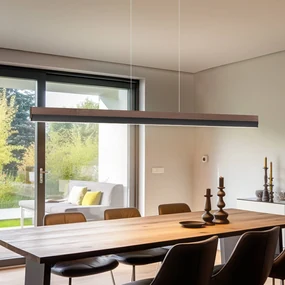 Lampada a sospensione Quitani LED Keijo, nero/noce, lunghezza 143 cm