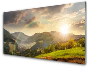 Quadro vetro acrilico Prato di montagna al tramonto 100x50 cm