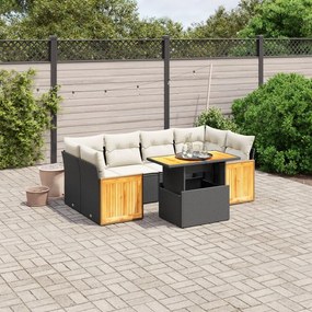 Set Divani da Giardino con Cuscini 7pz Nero Polyrattan