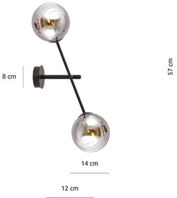 Applique 2 Luci Yama In Acciao Nero Con Bracci Regolabili E Vetro Fumè