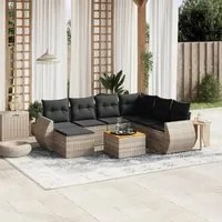 Set Divano da Giardino 8 pz con Cuscini Grigio in Polyrattan 3225122