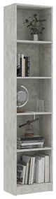 Libreria 5 Ripiani Grigio Cemento 40x24x175cm Legno Multistrato