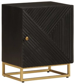 Comodino Nero 40x30x50 Cm İn Legno Massello Di Mango E Ferro /