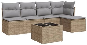 Set divano da giardino 6 pz con cuscini beige in polyrattan