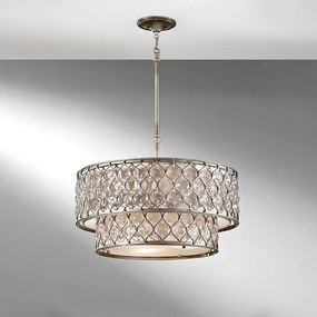 Lampadario Contemporaneo Lucia Acciaio Argento Brunito Cristallo 6 Luci E27