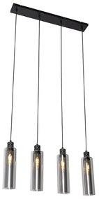 Lampada a sospensione moderna nera con vetro fumé 4 luci - Stavelot