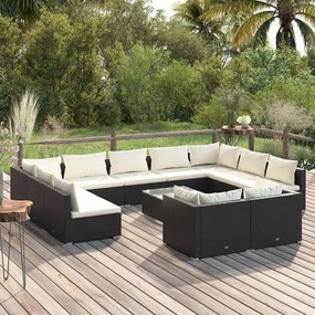 Set Divani da Giardino 12 pz con Cuscini in Polyrattan Nero