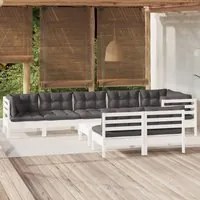 Set Divani da Giardino 9 pz con Cuscini Bianchi Legno di Pino cod mxl 44462