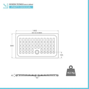 Piatto doccia 80x140 H 4 rettangolare in ceramica bianca con antiscivolo Cube