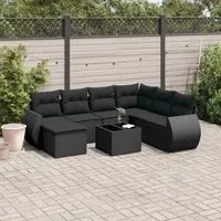 Set Divani da Giardino con Cuscini 8 pz Nero in Polyrattan 3221704