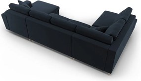 Divano angolare blu scuro allungabile e con contenitore (con penisola a sinistra/a U) con rivestimento in velluto Kyoto – Cosmopolitan Design