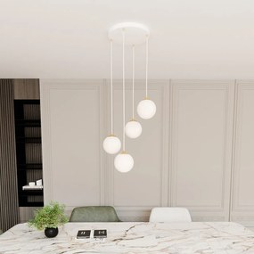 Lampadario a Sospensione in Acciaio e Vetro ROYAL 4 Bianco o Nero 4xE14