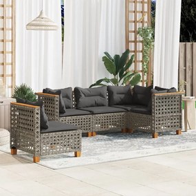 Set divano da giardino 5 pz con cuscini grigio in polyrattan