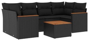 Set Divani da Giardino con Cuscini 7pz Nero Polyrattan