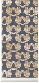 Ferm Living Carta da parati Birds - Deep Blue/ Gold