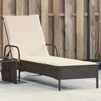 Lettino Prendisole con Ruote e Cuscino in Polyrattan Nero 368308