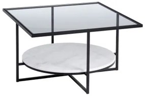 Tavolino da Caffè Bianco Nero Cristallo Marmo Ferro 80 x 80 x 46,5 cm