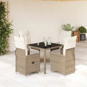 Set Bistrò Da Giardino 5 Pz Con Cuscini İn Polyrattan Marrone /