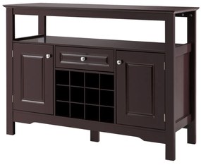 Costway Credenza per cucina con porta bottiglie di vino a forma incrociata, Mobile da cucina con mensola aperta Caffè