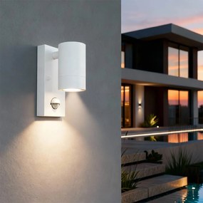 Applique cilindrica da Esterno IP65 GU10 con sensore Movimento - Bianca