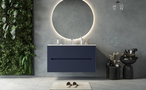 Mobile bagno blu marino 100x46 cannettato Urbino 2.0 con lavabo in resina e due cassetti