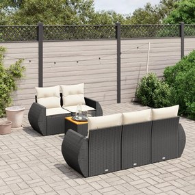 Set divano da giardino 6 pz con cuscini nero in polyrattan