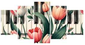 Quadri 5 pezzi – Note floreali di primavera sui tasti del pianoforte