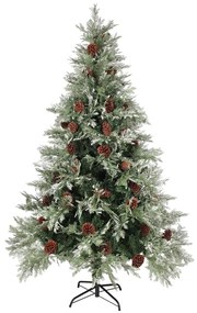 Albero di Natale con Luci e Pigne Verde e Bianco 120cm PVC e PE